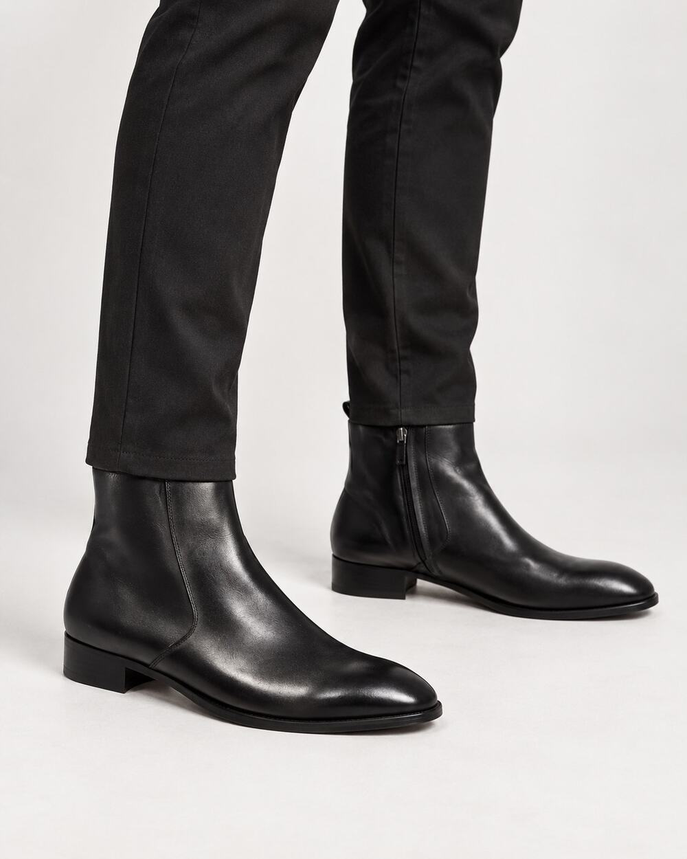 Liverpool Men’s Black Leather Ankle Boots EU 45 Side Zip Dress Boots